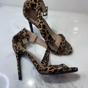 Leopard Print High Heel Sandals, size 8